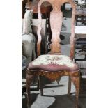 19th century Dutch walnut and floral marquetry side chair, with high arched back and slip in seat on