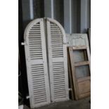 Three pairs of antique Continental arched shutters, 198 x 46cm, together with three smaller pairs, a