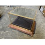 Good quality glazed display case, with bevelled glass on oak stand and bracket feet, 43cm wide