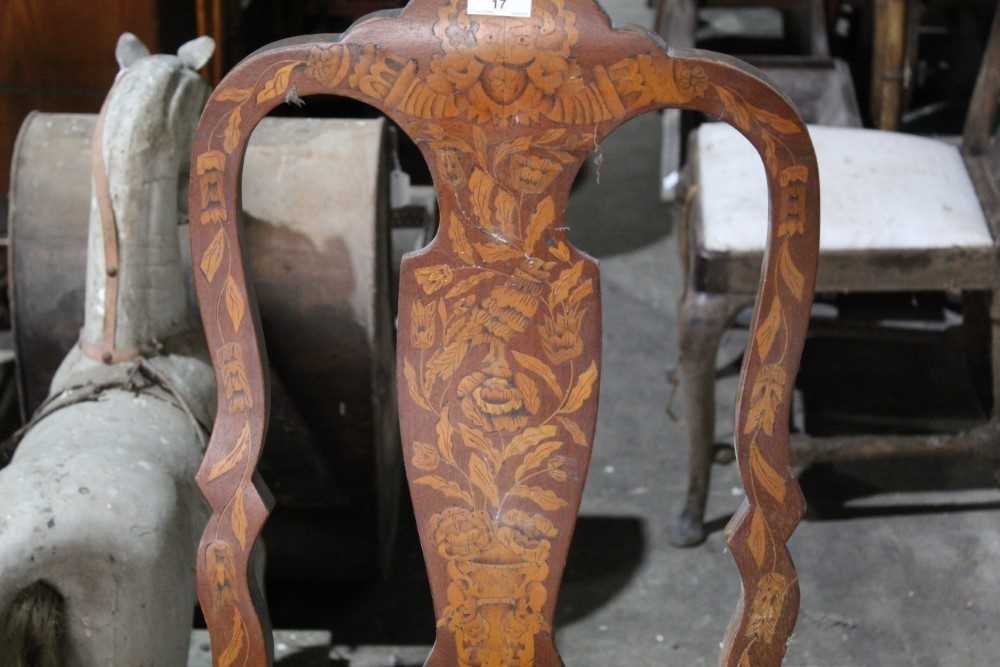 19th century Dutch walnut and floral marquetry side chair, with high arched back and slip in seat on - Image 3 of 8