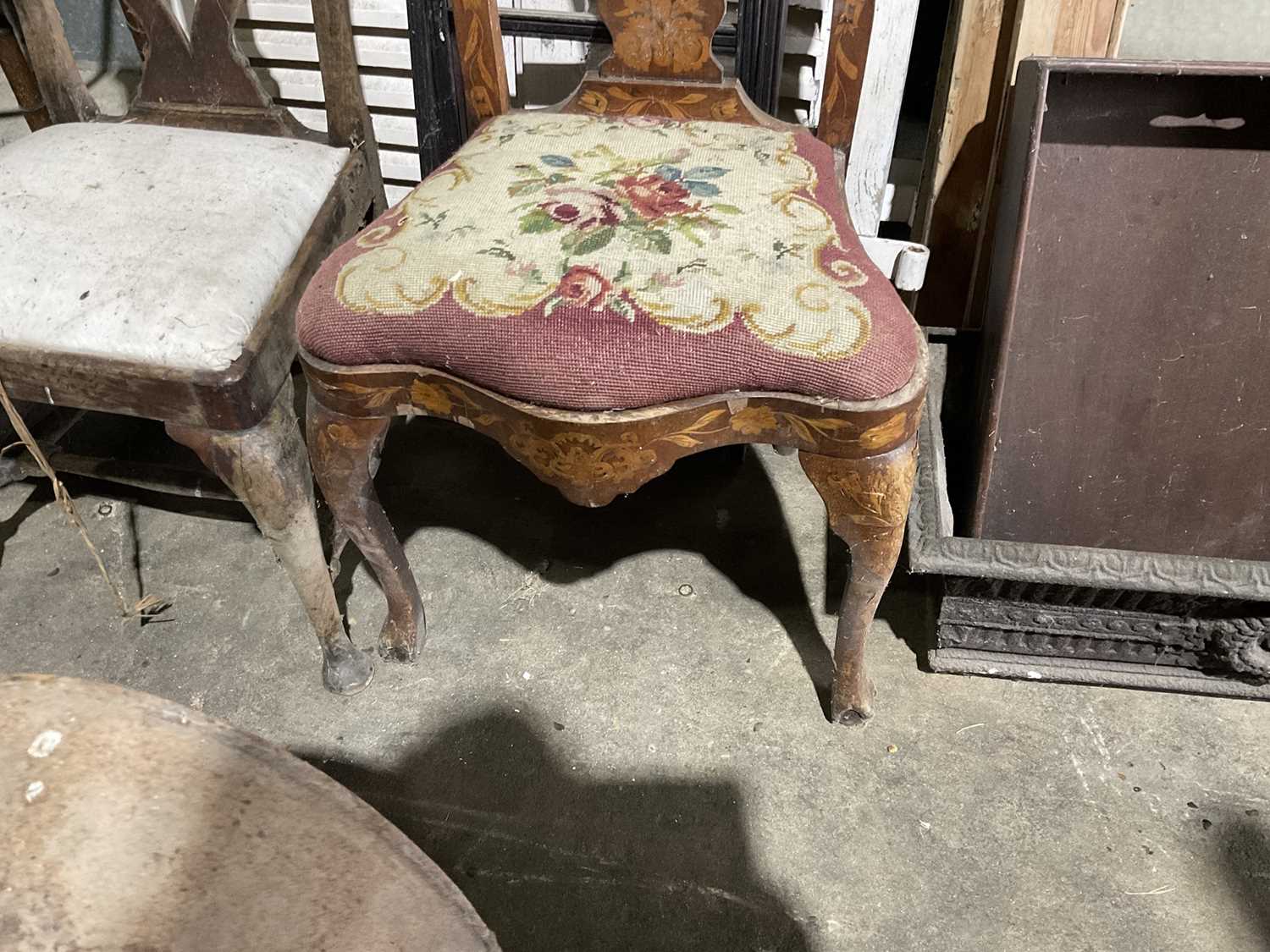 19th century Dutch walnut and floral marquetry side chair, with high arched back and slip in seat on - Image 8 of 8