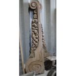 Very substantial pair of 19th century Continental carved wooden brackets, with scrolling terminals a