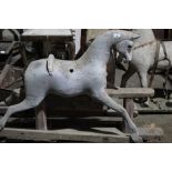 Victorian painted pine rocking horse on pine subframe 111cm approx.