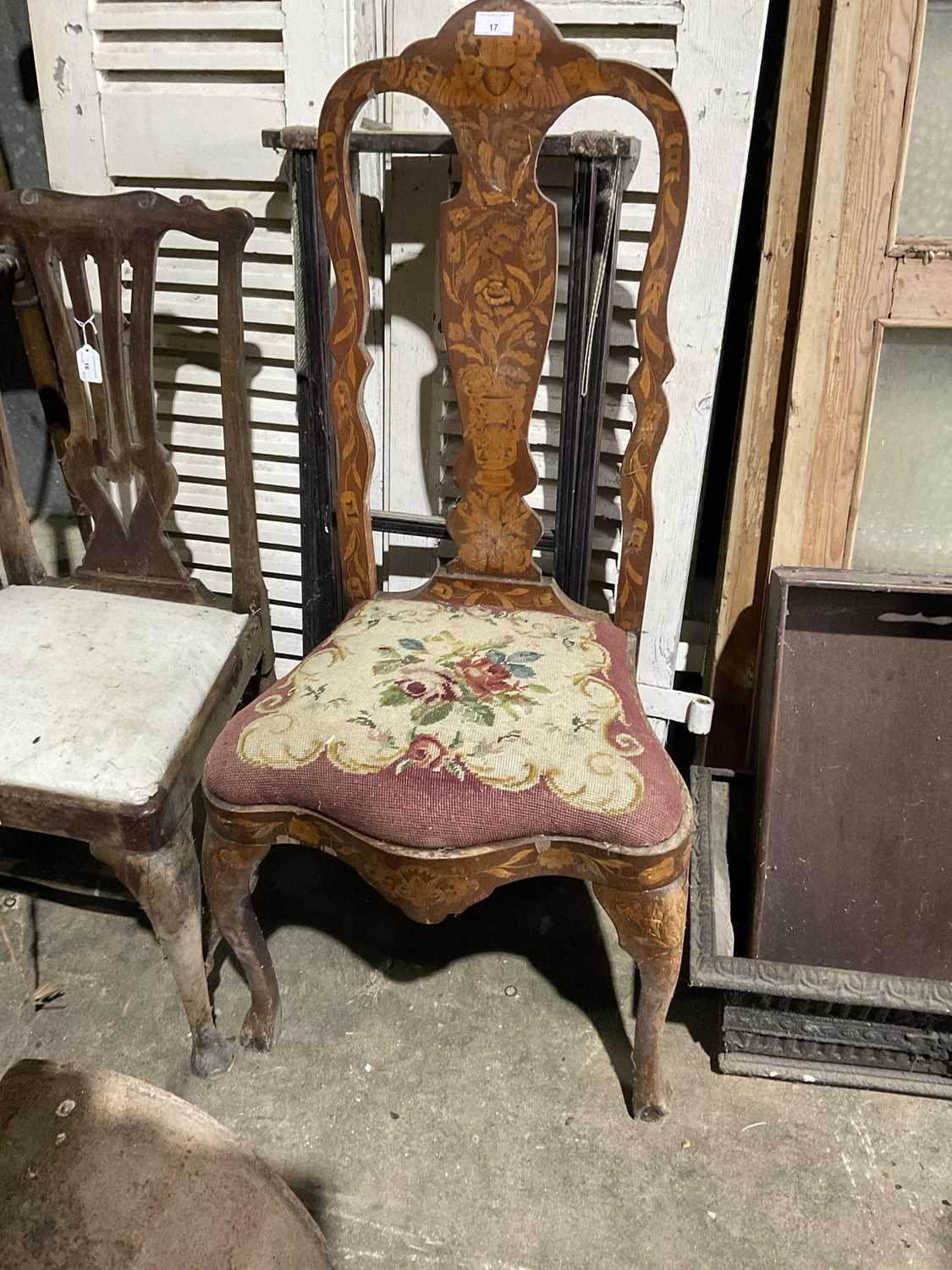 19th century Dutch walnut and floral marquetry side chair, with high arched back and slip in seat on - Image 6 of 8