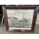 After George Frost, colourled engraving - Ipswich market cross, in glazed walnut frame, together wit