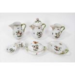 Group of Herend porcelain, including three jugs, a small tureen and cover, a leaf-shaped dish and a