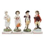 Set of four Staffordshire Pearlware-glazed figures, early 19th century, emblematic of the seasons, o