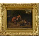 Charles Towne pair of oils on panel - fox family and hounds