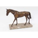 Contemporary bronze sculpture of a racehorse on marble base