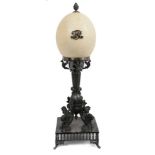19th century silver plated table center with mounted ostrich egg