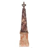 19th / 20th century scagliola obelisk with gilt metal cresting and pair pink marble obelisks (3)