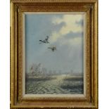 *Julian Novorol oil on canvas Mallards in flight