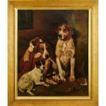 Attributed to John Emms (1843-1912) oil on canvas - Hounds and a Terrier, 58cm x 48cm, in gilt frame