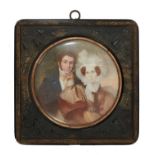 Good 19th century Continental School portrait miniature on ivory depicting a couple