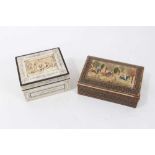Antique carved bone box with hunting scene in high relief, together with another antique Persian box