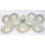 19th century Davenport porcelain dessert service on turquoise and gold ground