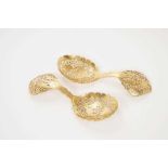 Pair late 19th century silver gilt serving spoons, London 1897