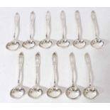 Eleven, 20th century Canadian silver Tudor Wreath pattern cream soup ladles, stamped Birks