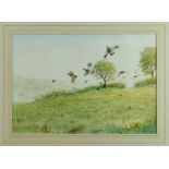 Ben Hoskyns (b.1963) watercolour - Autumn Partridges, signed, 39cm x 56cm, in glazed gilt frame
