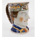 Prattware Admiral Rodney character jug, c.1790-95, of large size, decorated in typical Pratt colours