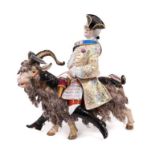 Impressive 19th century Meissen figure of count Bruhl’s Tailor on a goat (some damage and restoratio