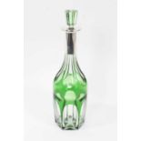 Good quality Art Deco silver mounted green cased and cut glass decanter with silver mounts. Hallmark