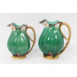 Two Victorian Minton majolica jugs, moulded with large leaves and flowers, model numbers 1228, 20cm