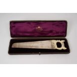 Exceptionally large Victorian silver cucumber saw, with carved ivory handle baring initials H.W.M.