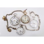 Four antique pocket watches to include a George III silver verge pocket watch by James Linn, a large