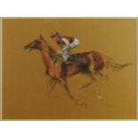 *Jonathan Trowell (1938-2013) pastel - Racehorse and Jockey, signed, in glazed frame