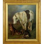 Attributed to John Emms (1843-1912) oil on canvas - Grey Pony and Dogs
