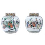 Fine pair of Chinese famille verte porcelain ginger jars and covers