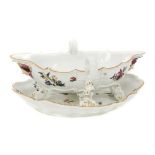 19th century Meissen porcelain double-handled sauce boat and stand