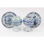 Two 18th century English blue and white delft wet drug jars, of bulbous form, inscribed 'O.ABSYNTH'