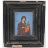 19th century Russian icon depicting the Madonna and Child, framed