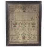 19th century needlework sampler, by Mary Boxhall, in her 13th year, indistinctly dated and with vers