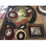 Group of decorative 19th century style miniatures, Edwardian prints and other pictures