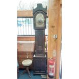Antique eight day long case clock by T Reynolds of Oxford, in later gothic oak case, with key, two w