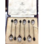 Set six Mappin & Webb silver bead end coffee spoons in fitted case