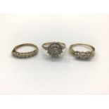 Three 9ct gold diamond set dress rings