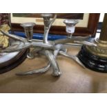 Plated antler-style candelabra and framed picture of Royal rose labels