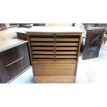 Edwardian oak double filing cabinet with tambour shutter, 92.5cm wide, 42cm deep, 111cm high