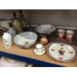 18th century Chinese export punch bowl, Pair Royal Crown Derby vases, decorative china and two pairs