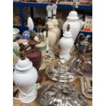 Eight table lamps, including ceramic