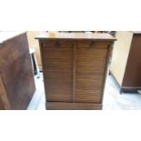 Edwardian oak double filing cabinet with tambour shutters, 92.5cm wide, 43cm deep, 111.5cm high