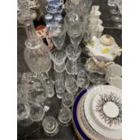 Collection of decorative glass and ceramics including pair of Sitzendorf oil lamp bases, decanters,