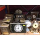 Collection of various carriage, anniversary and mantel clocks and barometers