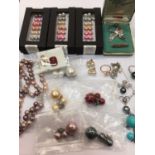 Three boxed sets of coloured pearl stud earrings, necklace and earring sets and sundry jewellery