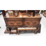 Good quality walnut two drawer table with crossbanded decoration on cabriole legs