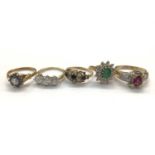 Five 9ct gold gem set dress rings